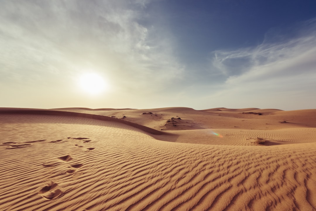 Golden dunes in Wahiba Sands at sunset